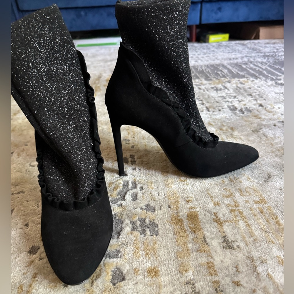 Giuseppe Zanotti Black Glitter Stiletto Ankle Boots